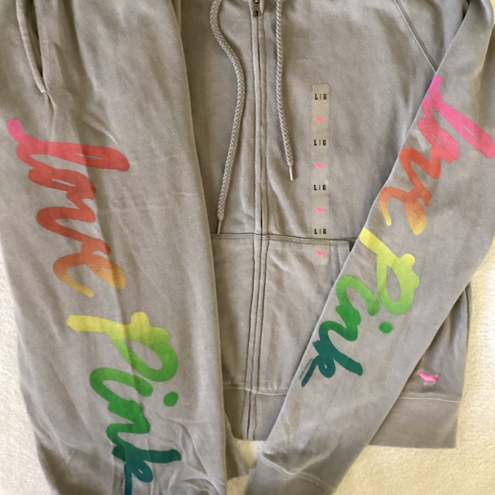 Victoria’s Secret LOVE PINK Rainbow Hoodie New York City Shirt L Joggers M